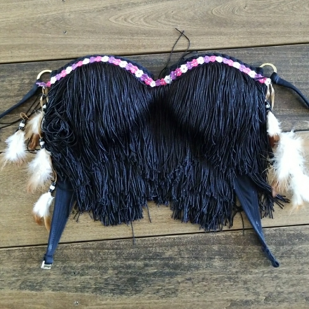 Fringe rave top bikini top club festival XS